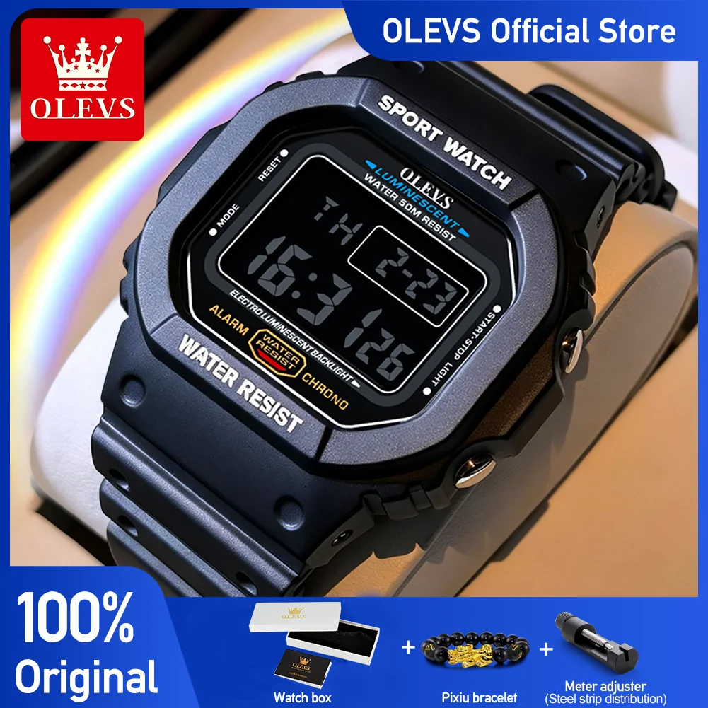 OLEVS 1127 Classic Men Watch Electronic Movement Resin Strap LED Glow Steet Style Calendar Window 50m Waterproof Week Day Watch