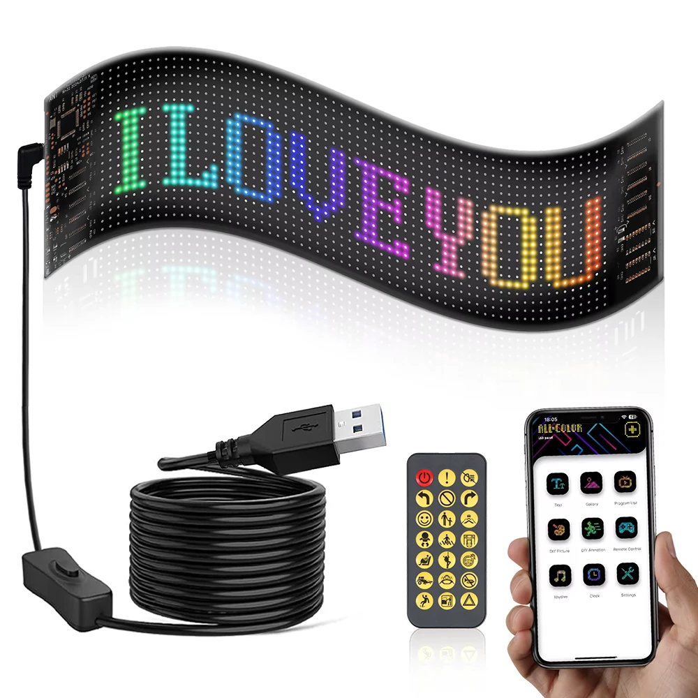 Night Light Car LED Sign BT APP For Car Store Hotel Bar Flexible LED Display LED Matrix Pixel Panel DIY Programmable