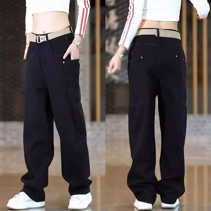 

Loose Straight Leg American Style Men's Jeans Casual Trendy Cotton Stretch Denim Pants mid Waist Zipper Fly Teenager Fit