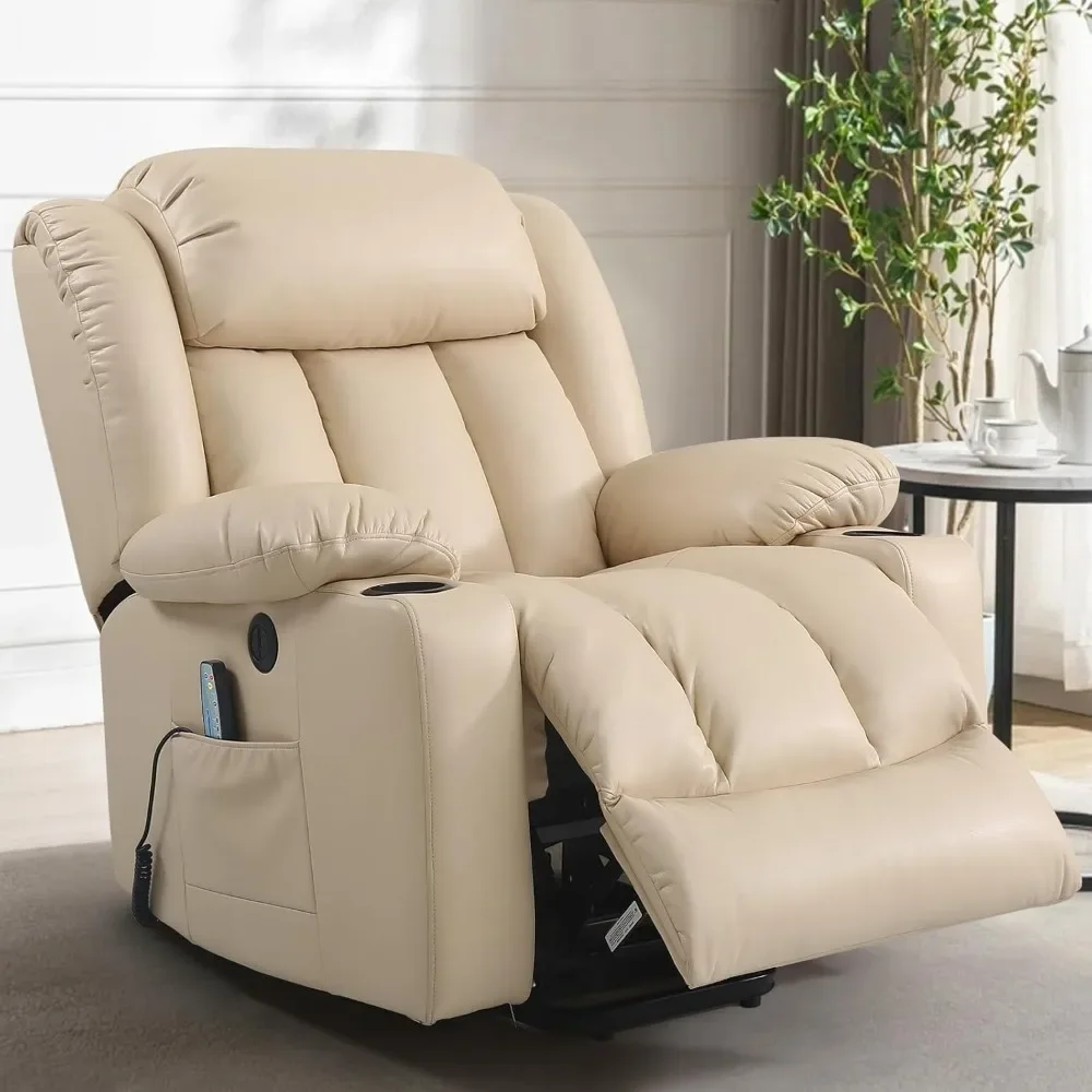 Power Lift Recliner Chair for Elderly Breathable Leather Recliner Chair with Massage and Heat,2 Cup Holders,Electric Stand