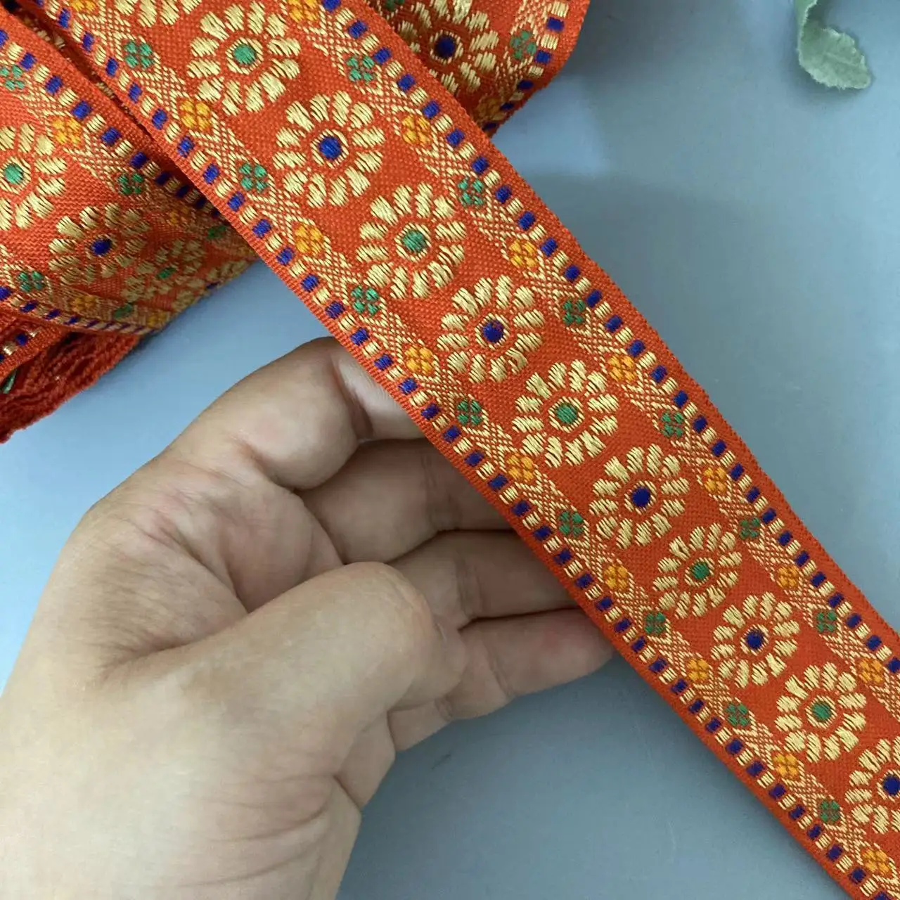 1 Yard Orange 3 cm Spitzenbesatzband National Wind Polyester Flugzeug Pflaumenblume Jacquard