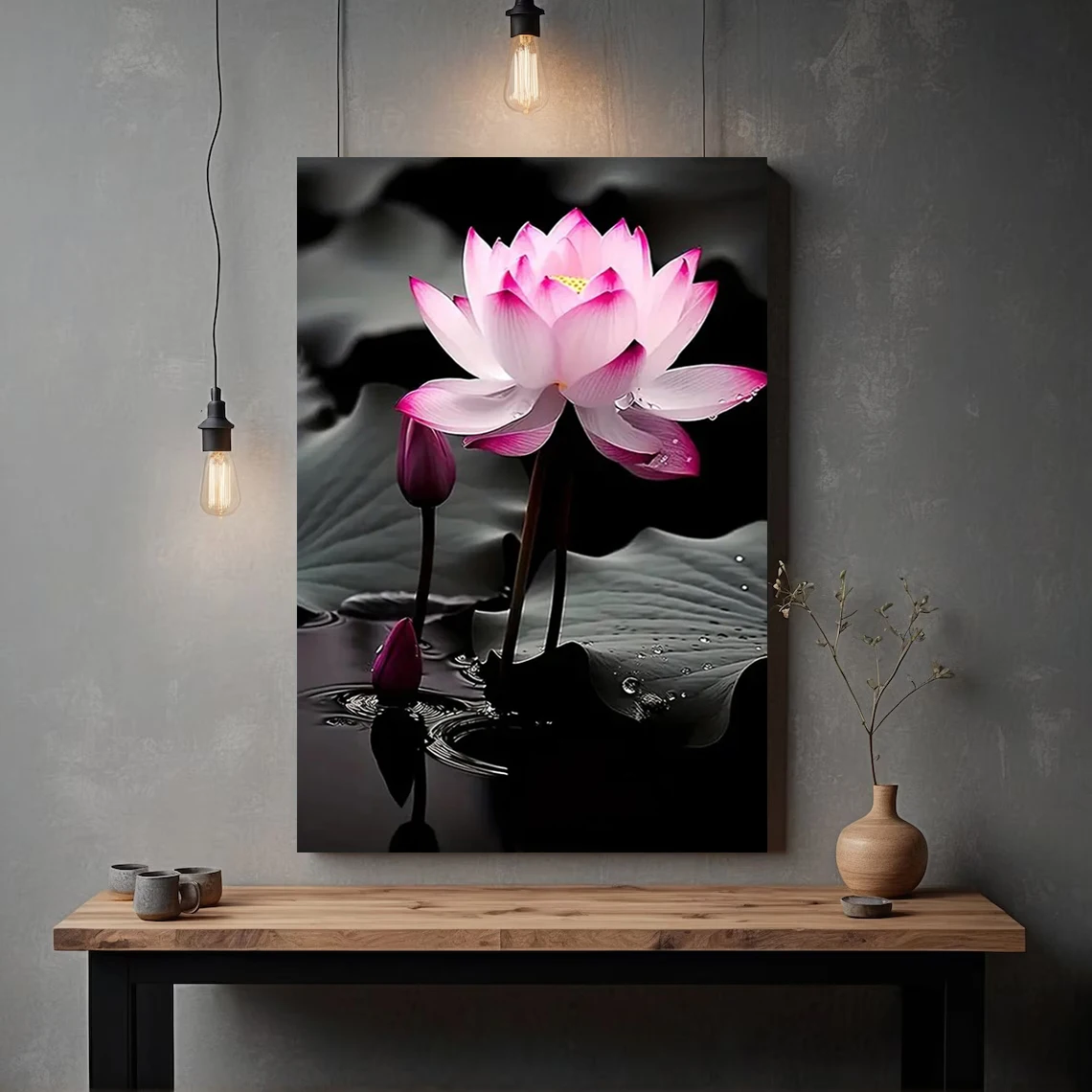 Pink Lotus Wall Art, Zen Flower Canvas Poster Prints, Water Lilies Blooming Picture, Meditation Spirit Room Decoration Art