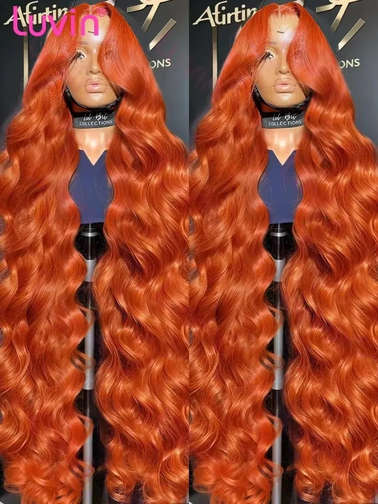 Luvin 180% 30 32 Inches Body Wave Ginger Orange 13x6 Transparent Lace Front Human Hair Wigs 13x4 Lace Frontal Remy Hair Wig