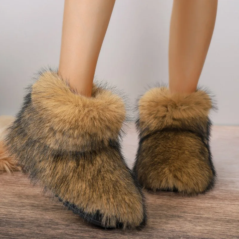 

Winter Women Fluffy Faux Fox Fur Boots Woman Plush Warm Snow Boots Luxury Footwear Girls Furry Fur Bottes Fashion Winter Shoe