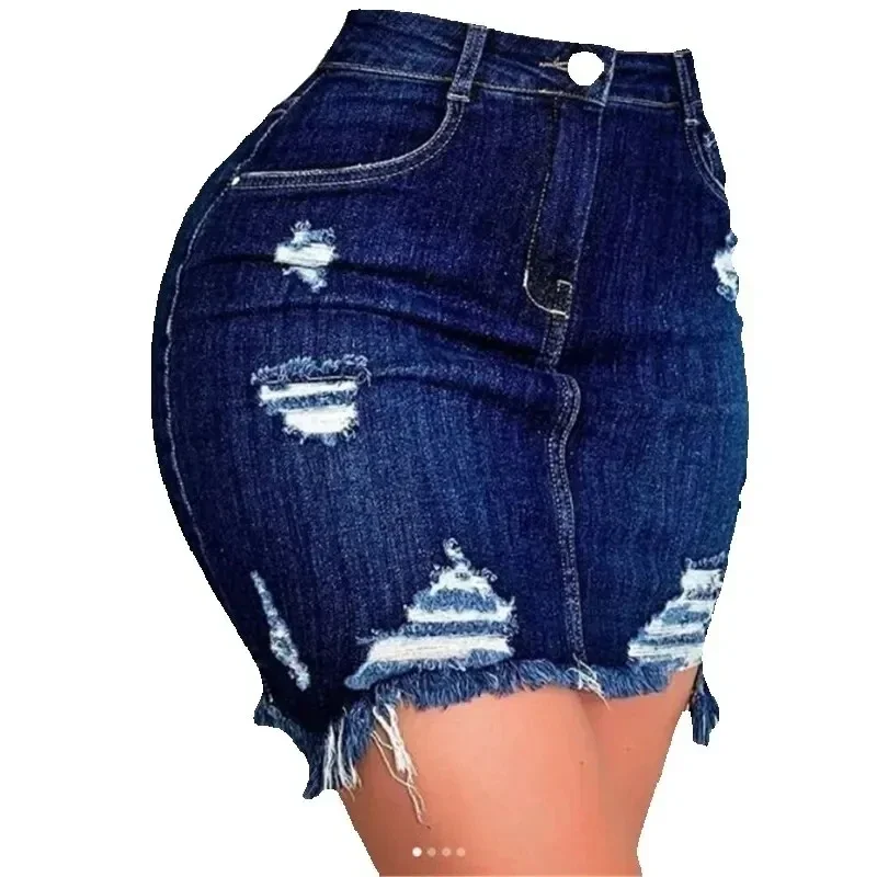 Autumn Women Fashion Denim Skirt Ripped Hip Distressed High Waist Button  Pencil Skirts Female Casual Summer Jeans