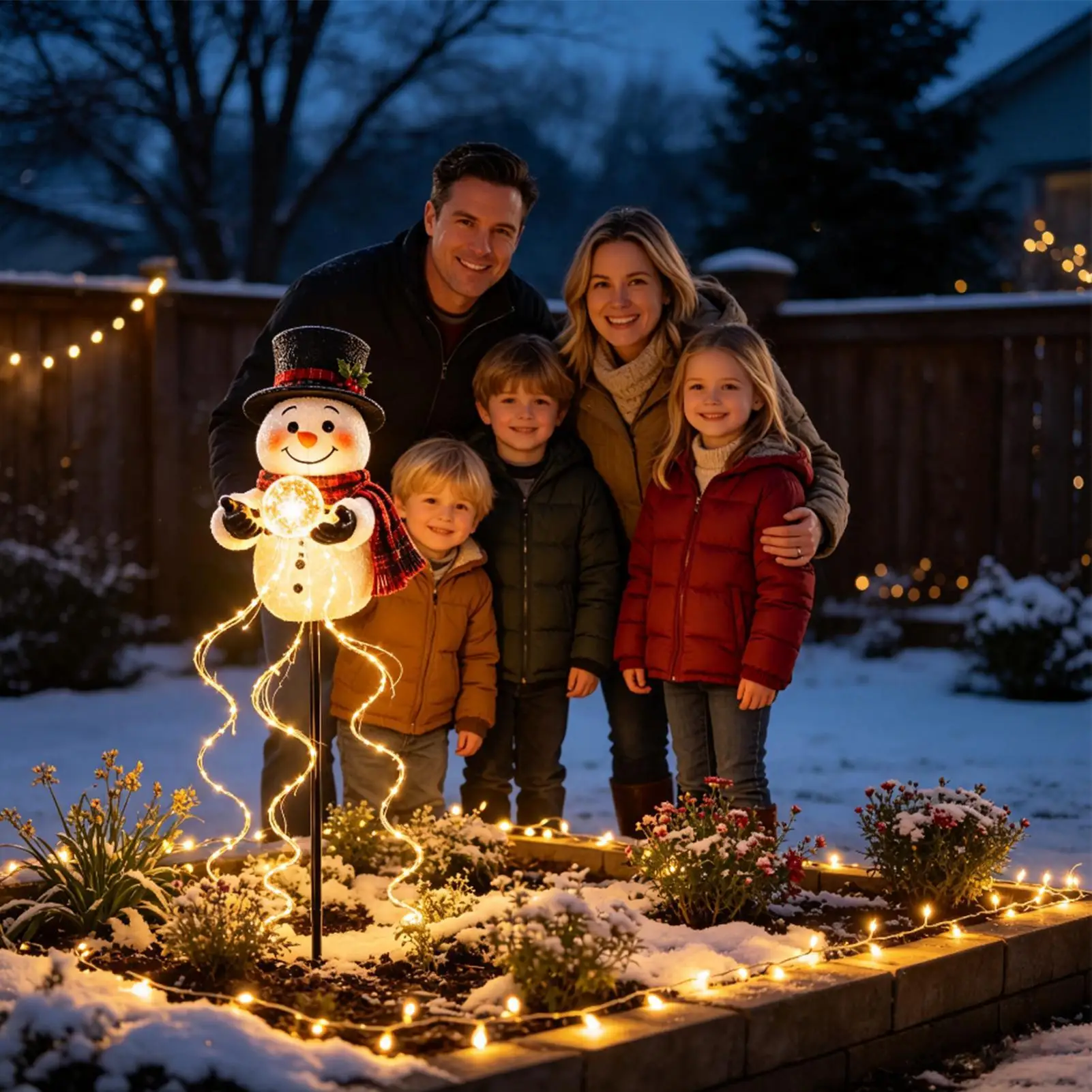 Solar Outdoor Stake Lights Snowman Shape Fountain Lamp Solar Pathway Lights With Flowing Snowflake For Yard Lawn Patio Sidewalk