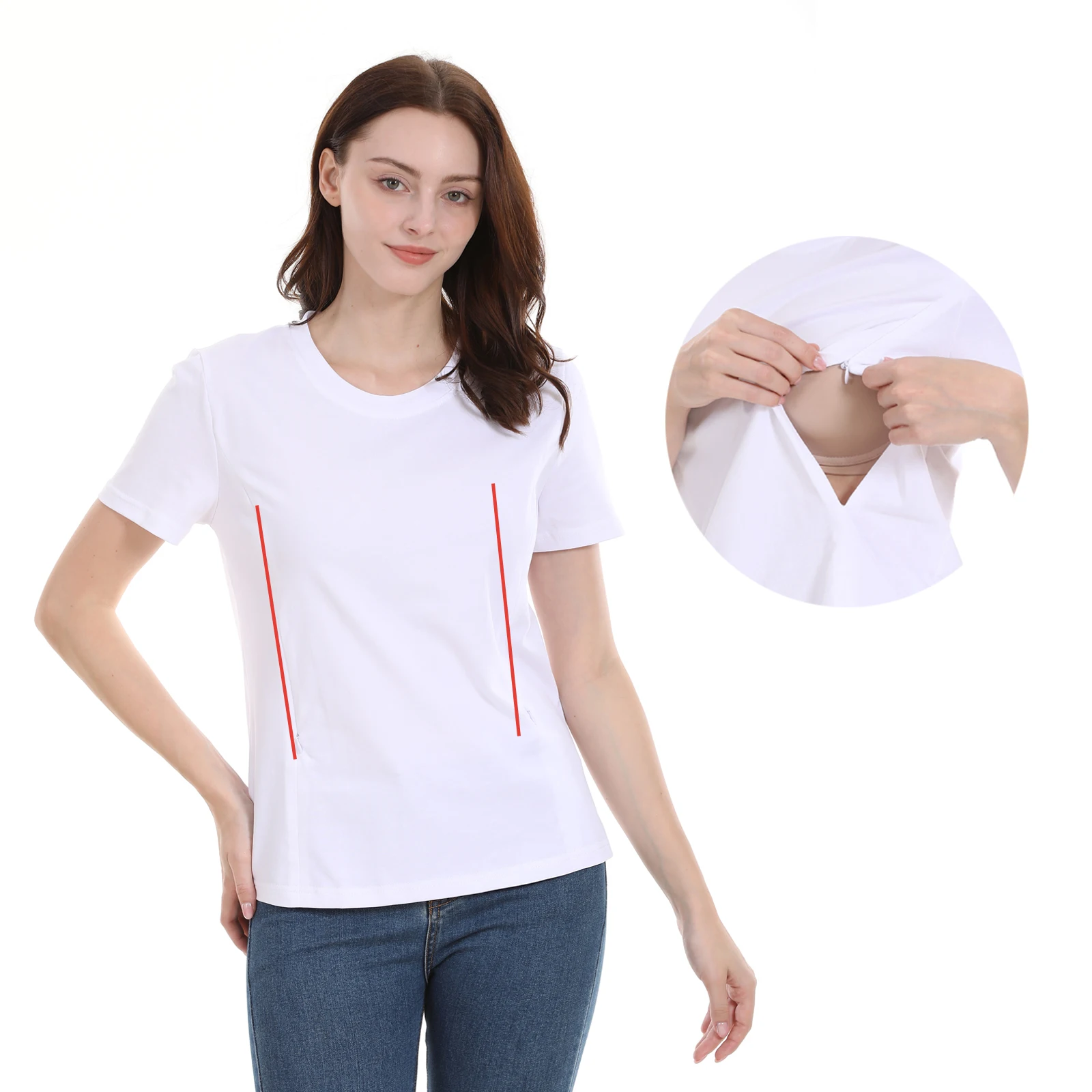 Summer Maternity Breastfeeding Short Sleeve T Shirts Hidden Zipper Design Nursing Life Mom Clothes Large Size Lactation Tops