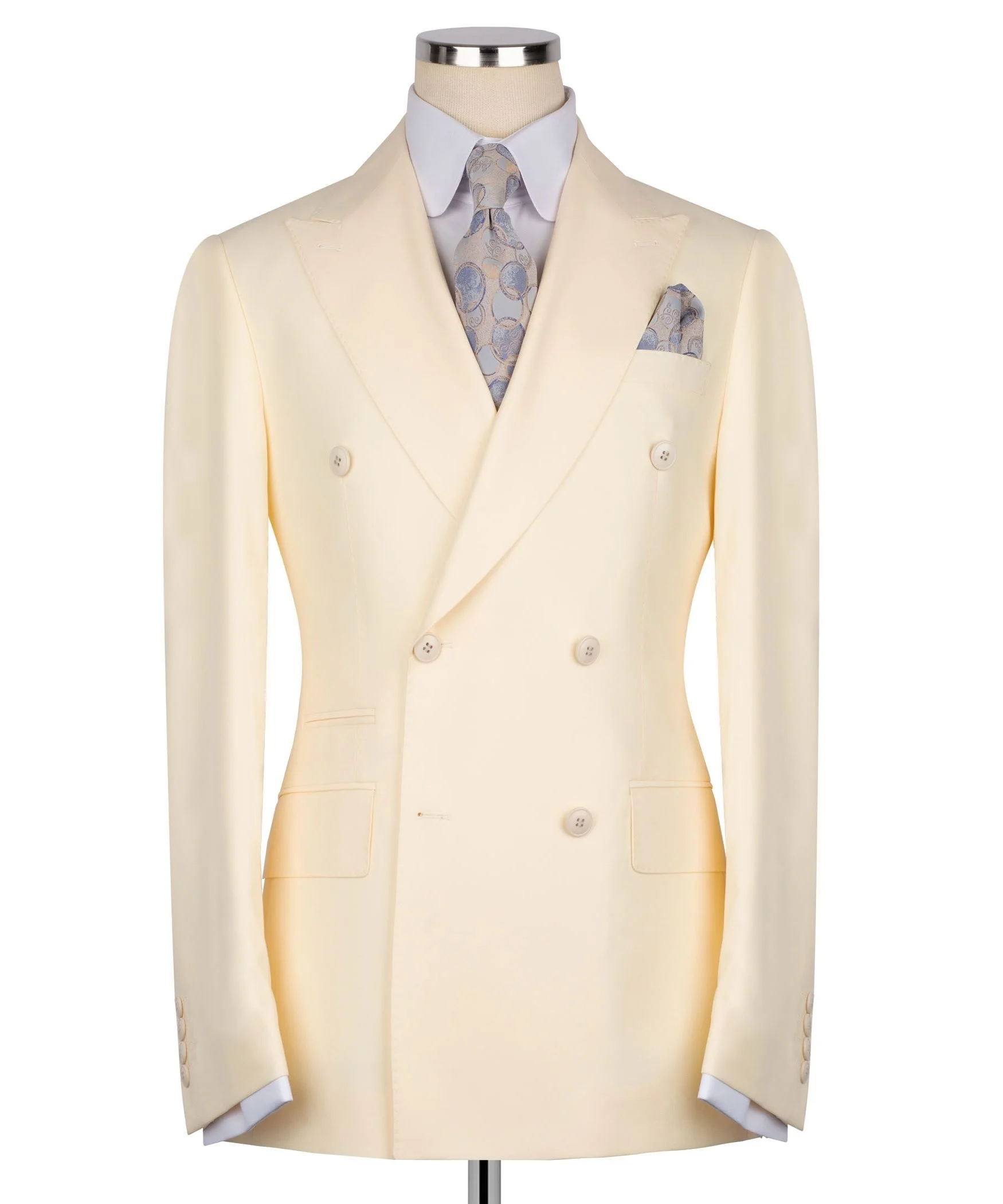 Cream White Men Double Breasted Blazer Peak Lapel Formal Suit Jacket Slim Fit Wedding Groom Prom Banquet Only Coat Customized