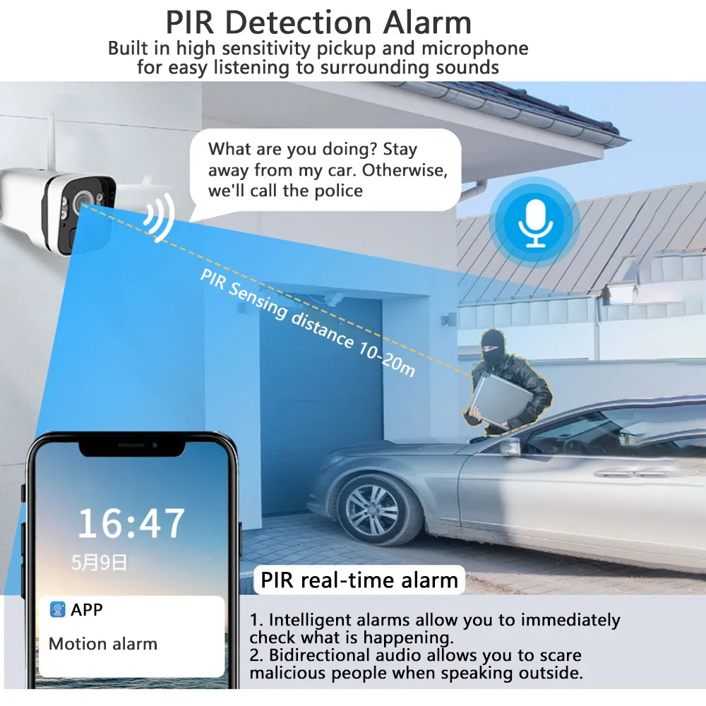 2K HD Solar Camera HD 4MP Battery Powered WiFi  IP Camera Outdoor Wireless Surveillance Security Camera Waterproof IP66 CCTV PIR