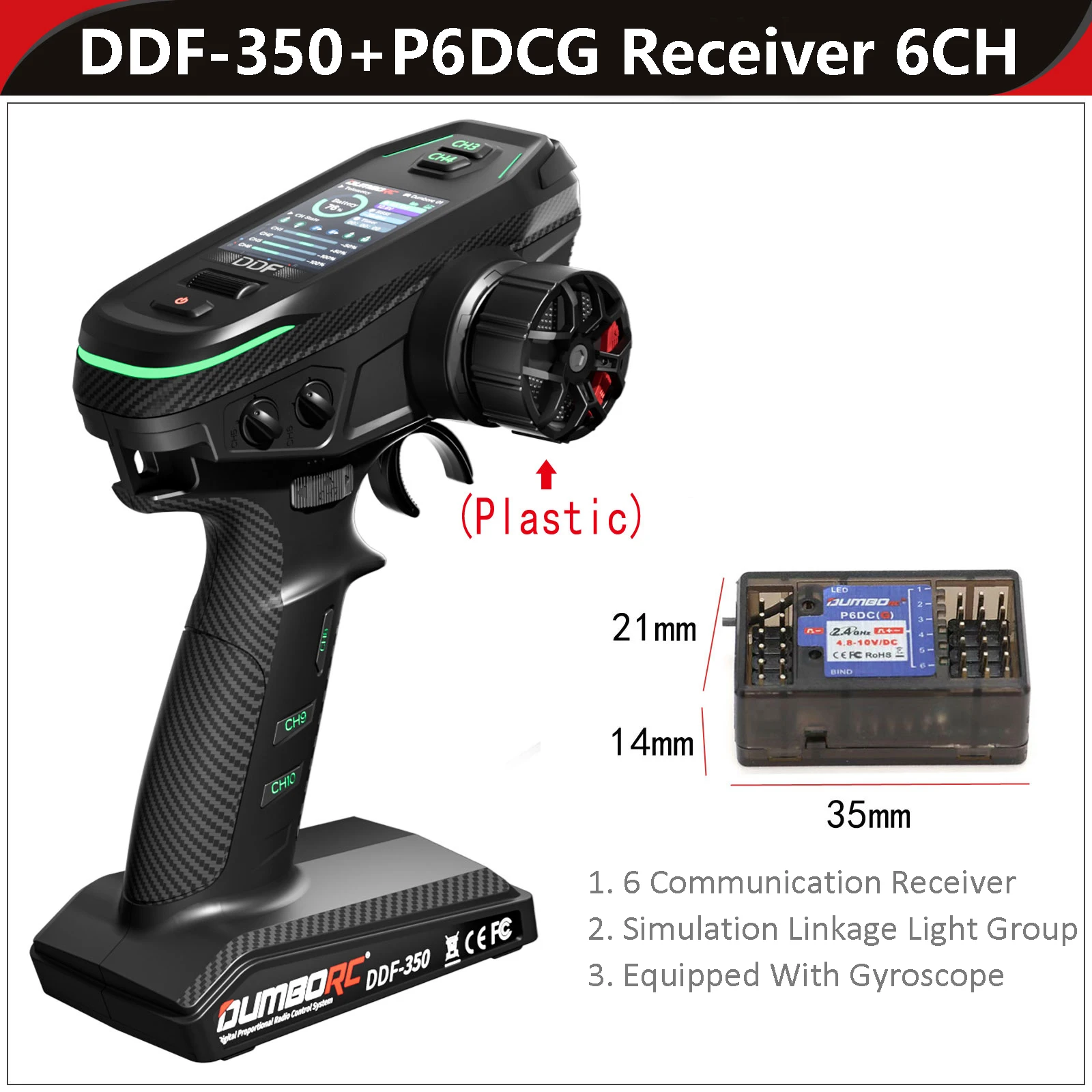 DUMBORC DDF-350 2.4GHZ HD Nadajnik Ekranowy Pilot Zdalnego Sterowania z Odbiornikiem 4/6/10 Kanałowy do Modelu Samochodu RC Łodzi Czołgu Samolotu