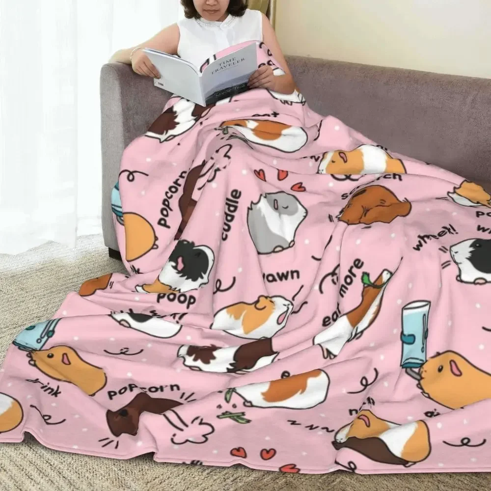 

Super Soft Blankets Airplane Travel Pink Guinea Pig Bedding Throws Kawaii Flannel Bedspread Couch Chair Cute Sofa Bed Cover