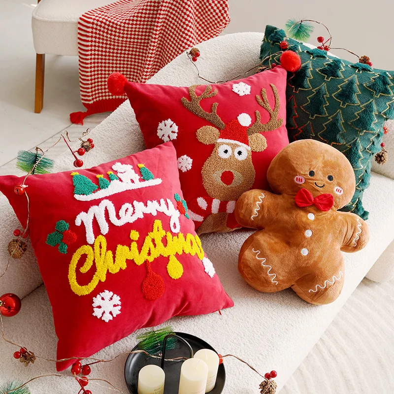 

45x45cm Square Pillow Cases Christmas Tree Snowman Cushion Covers Bed Sofa Pad Party Decor Snowflake Throw Pillow Cover