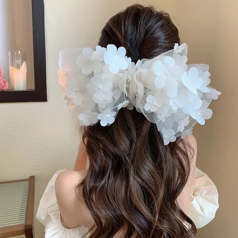 

Sweet Super Big Bow Hair Pin Barrettes For Women Flower Black Mesh Hair Clip Fashion Ponytail Beach Accessories Hairpin Clip
