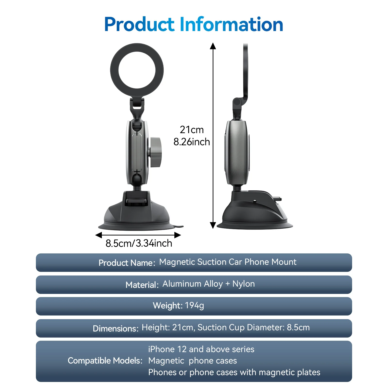 TELESIN Магнитный автомобильный держатель для телефона на присоске 360° °   Регулируемая автомобильная подставка для смартфона Iphone HUAWEI SAMSUNG XIAOMI