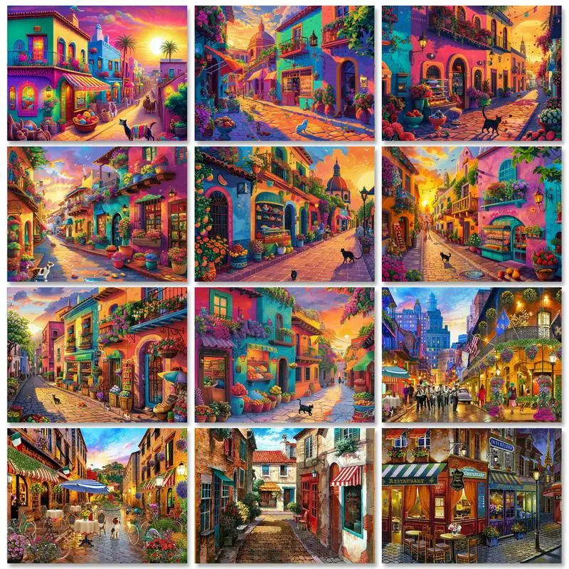 

GATYZTORY Frame Diy Painting By Numbers Acrylic Wall Art Picture Colorful Town Coloring By Numbers For Diy Gift Artwork 60x75cm