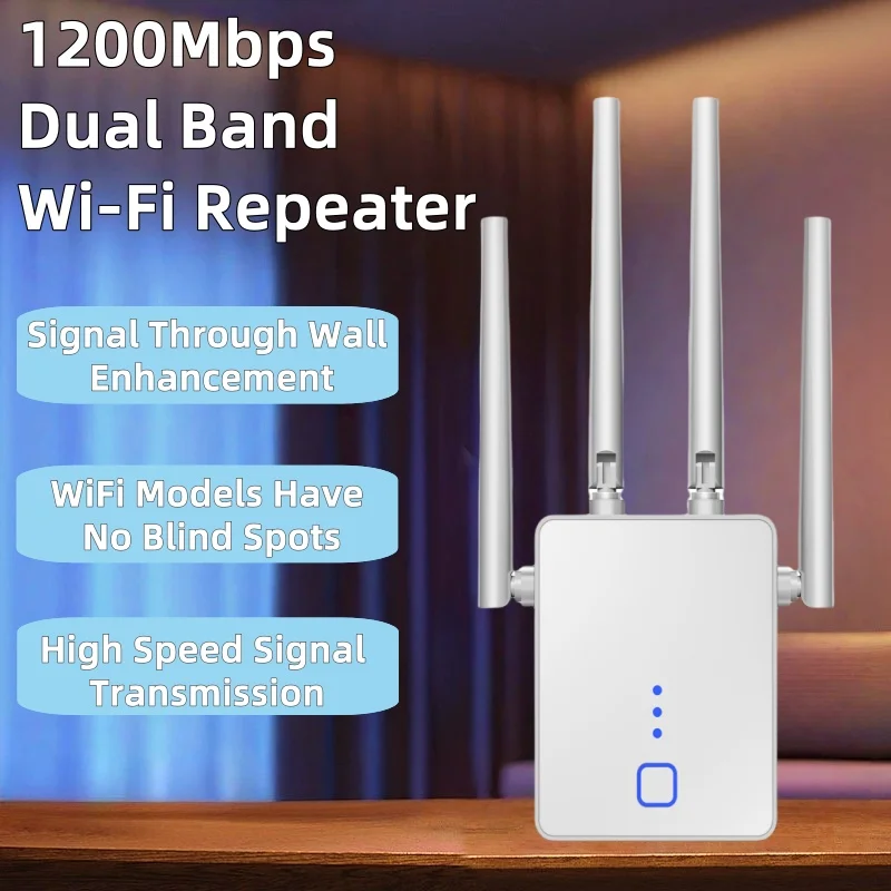 

1200Mbps 5GHz WiFi Repeater Wireless Extender Dual Band Wifi Signal Wi-Fi Amplifier Router Long Range Booster High-Speed Bands