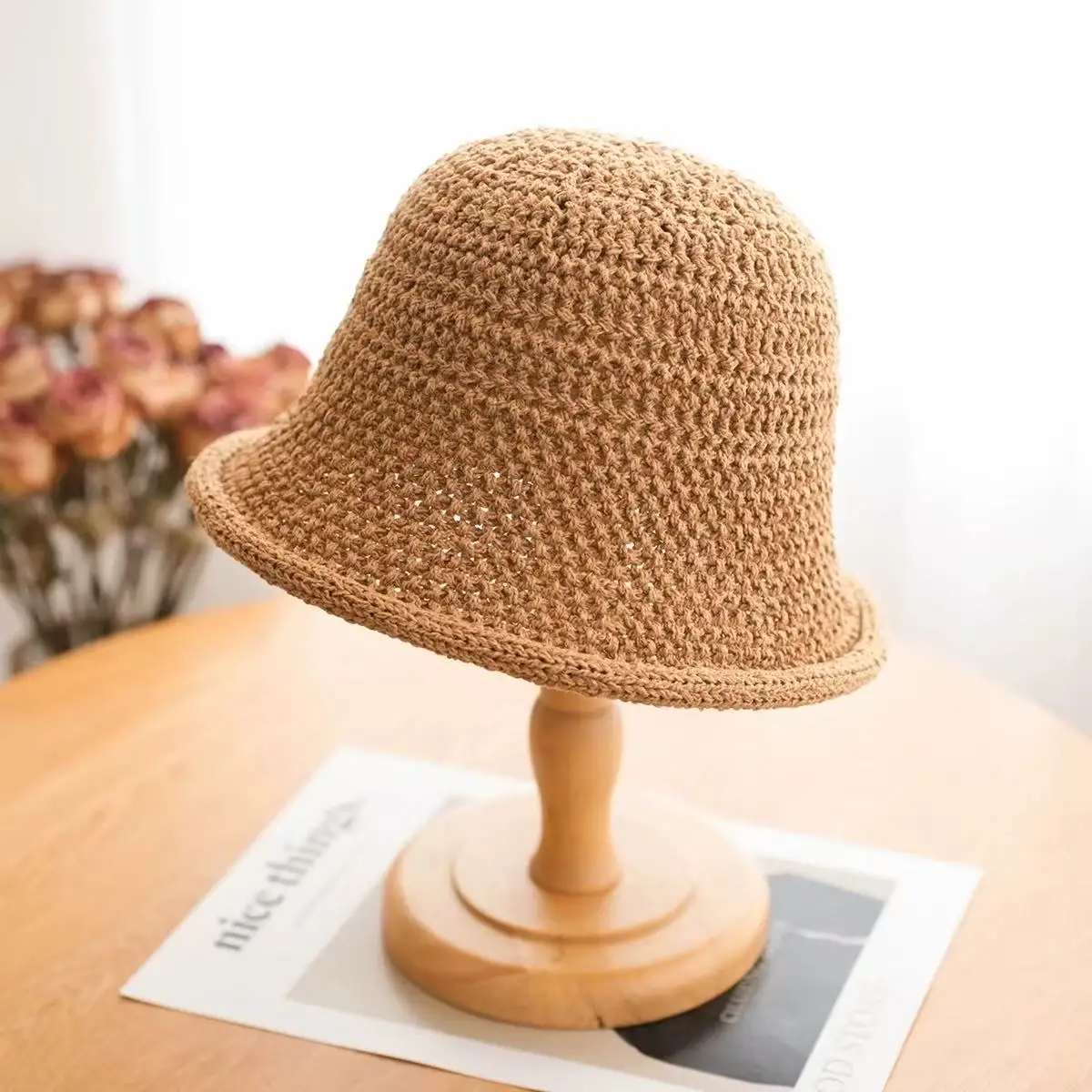 Curled Edge Summer Fashion Bucket Hat for Women 2026 Weave Sun Hat Foldable Travel Cap Lady Cap Simple Girls Beach Hat Panama