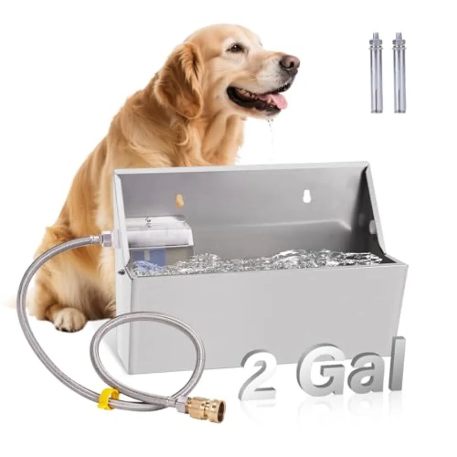 Dispensador automático de cuencos de agua para perros de 2 gal con función de llenado automático para uso en exteriores, Ideal para perros de razas grandes, gatos, caballos, pollos