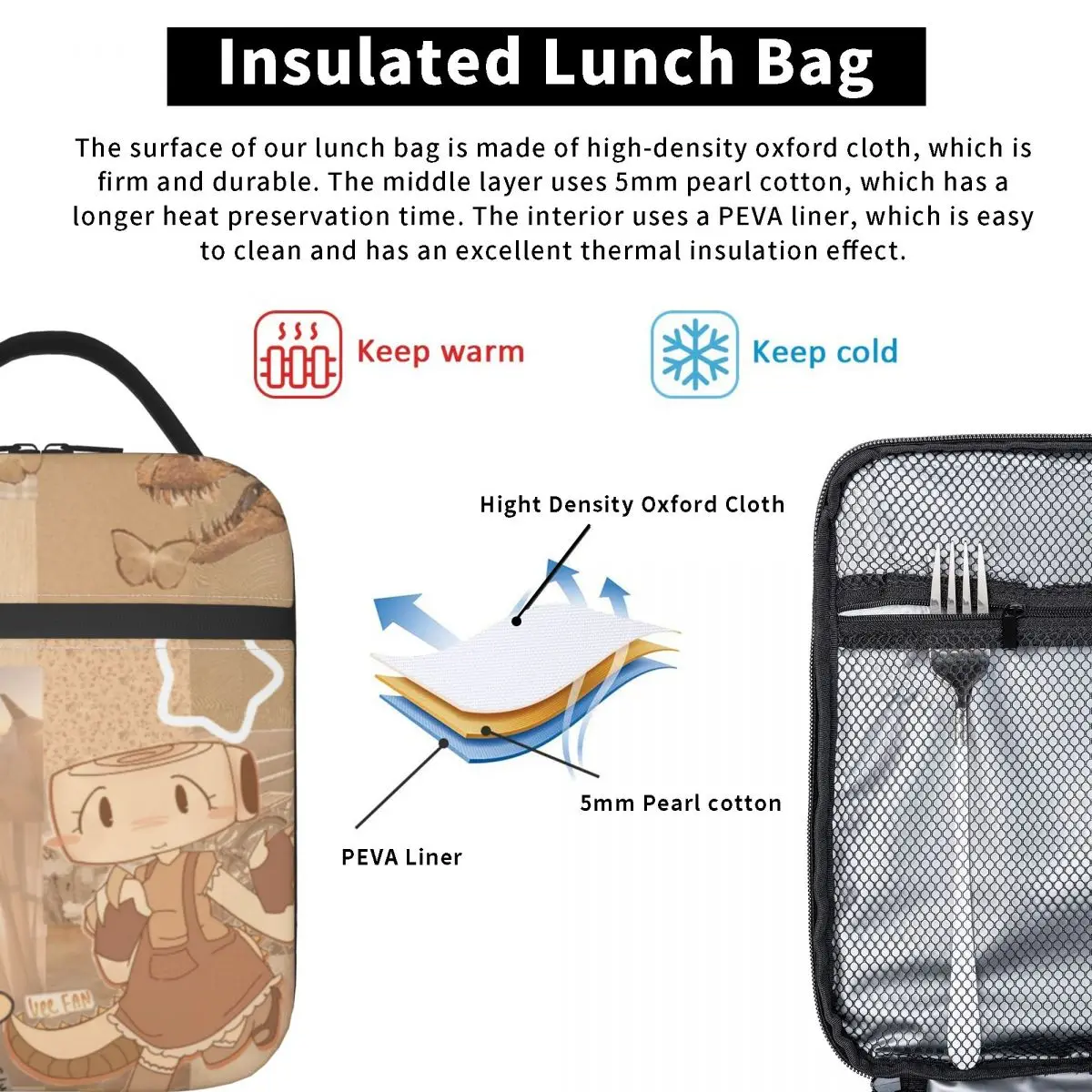 أكياس الغداء المعزولة الحرارية من Shelly Dandysd World للمكتب، حقيبة طعام قابلة لإعادة الاستخدام، صناديق غداء مبرد حراريًا #5