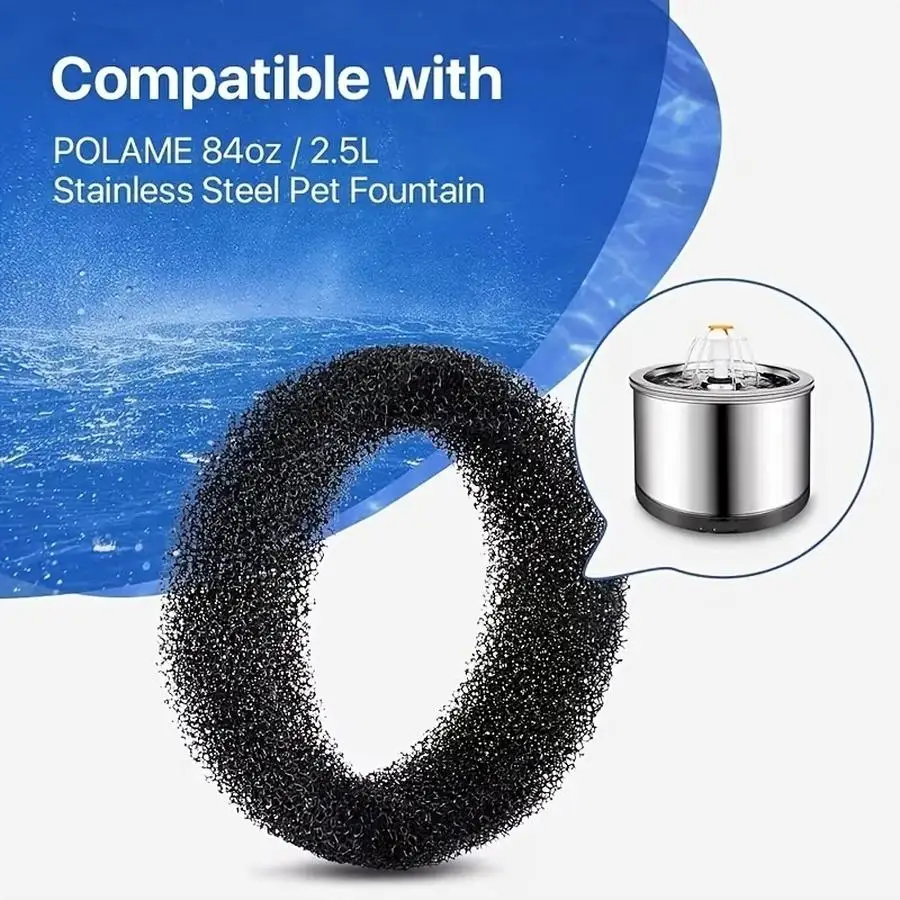 1/5/10/20/50/100pcs Cat Fountain Filter Replacement Sponge Refills - Compatible with 2.2L/74Oz And 2.5L/84Oz Stainless Steel Pet