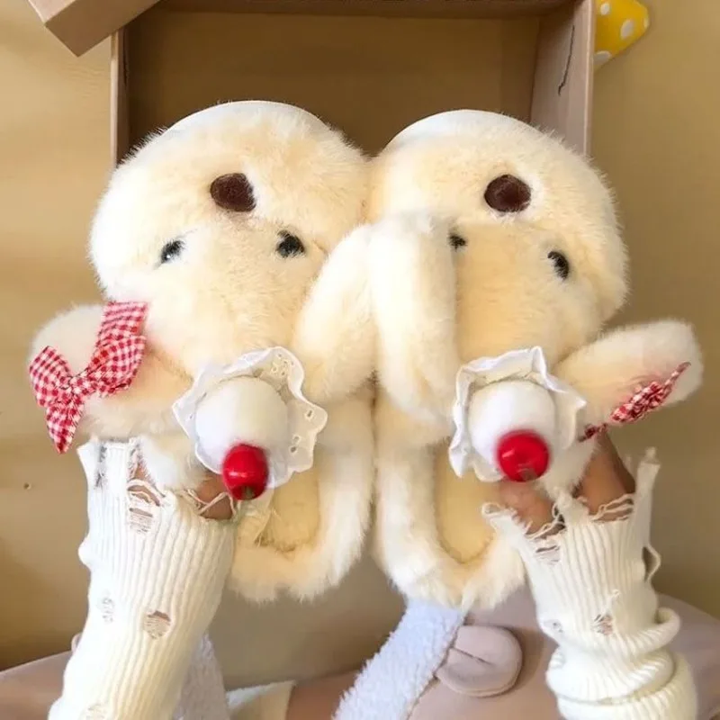 Cute Cartoon Puppy Dog Plush Women's Slippers Animal Design Warm Furry Cotton Shoes for Women Winter Soft Indoor Home Men Shoes