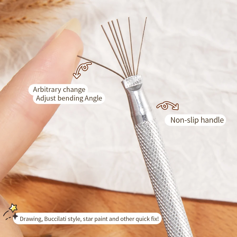 RS NAIL Strumento per disegno a filo per nail art Pennello multifunzionale per rivestimento per unghie in acciaio inossidabile a 7 pin Strumenti per pennelli per texture unghie fai da te pieghevoli