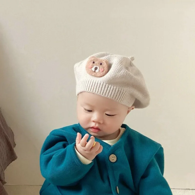 IYEAL Cute Animals Knitted Beret Kids Autumn Winter Children  Painter Cap Bonnet Fashion Baby Hat Solid Color Girls Warm Beret