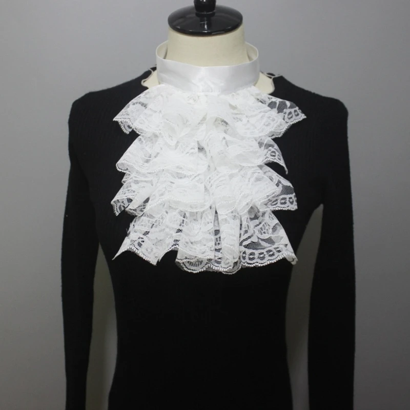 Adjust Size Ruffled False Collar White Victorian Jabots Collar Women Detachable Wrist Cuffs Carnivals Clothing Ornaments