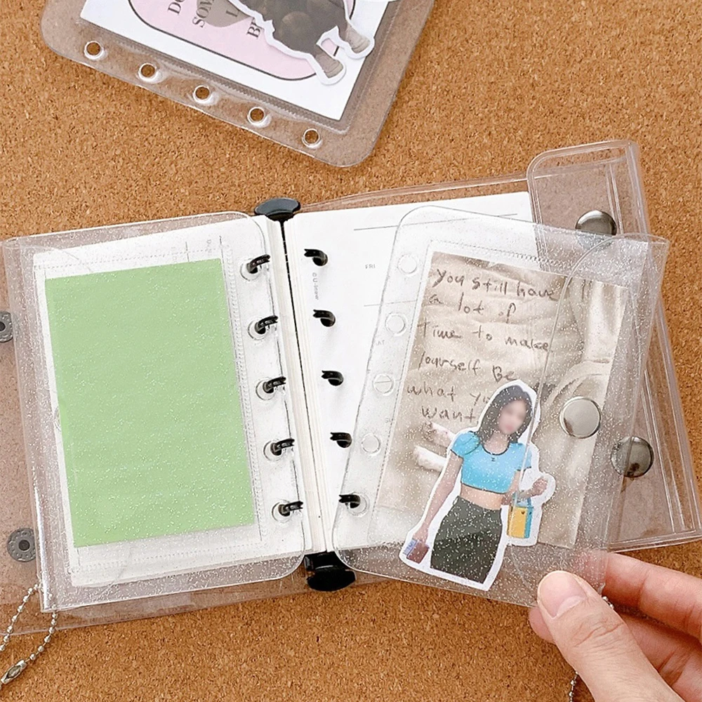 M5-Porte-cartes en PVC transparent à cinq trous, sac de rangement à paillettes, sac intérieur pour carnet de notes