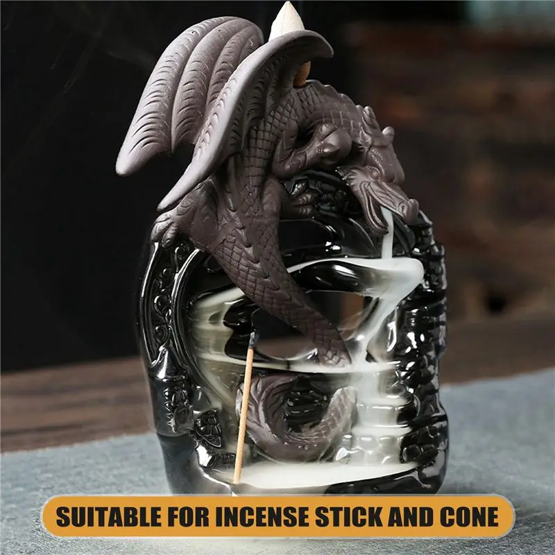 AT05-Dragon Zen Decor Waterfall Incense Cone Holder Censer Encensoir Palnik Incense Meditation Backflow