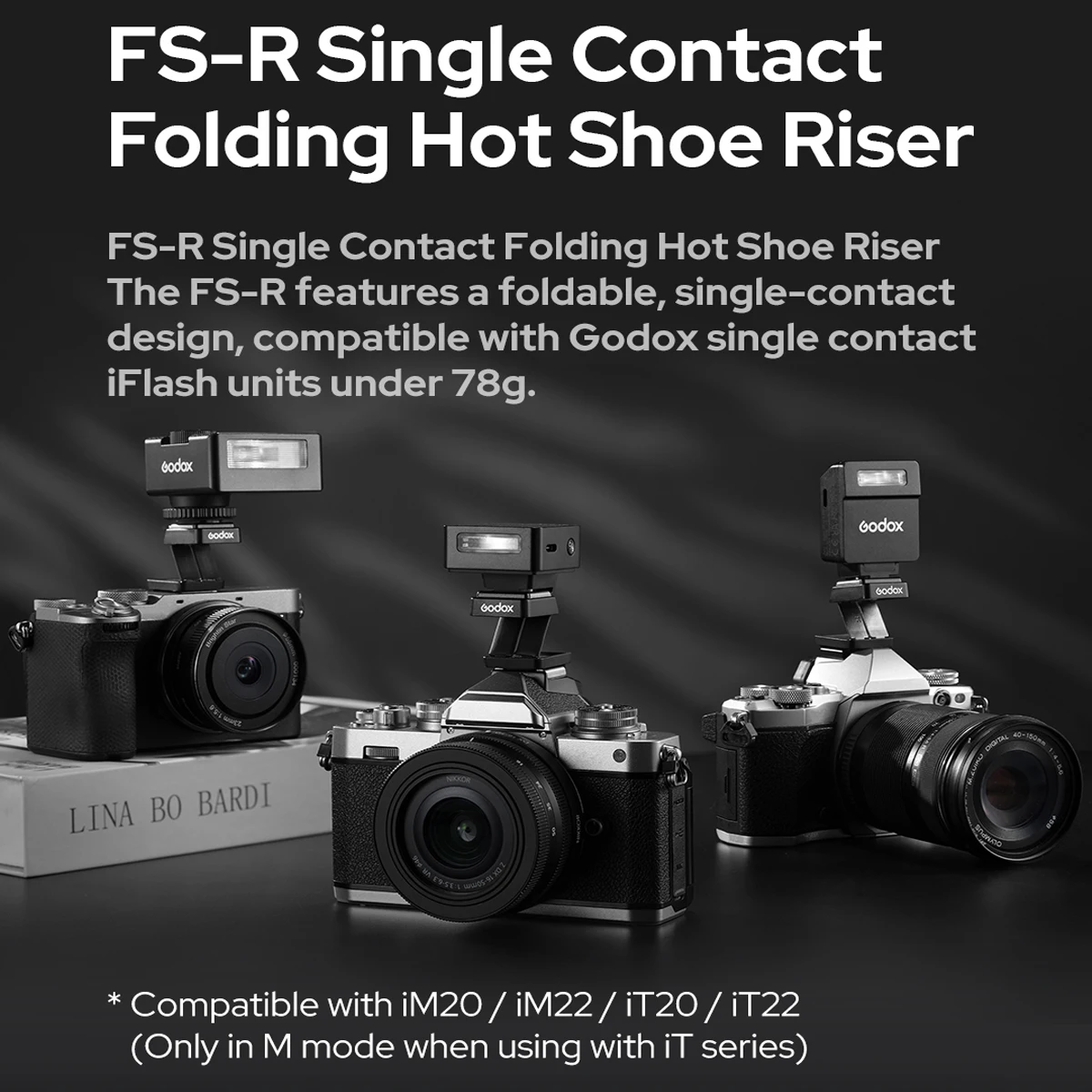 Godox TR TTL Podwyższenie Hot Shoe C/S/N/F/O & Godox FS-R Składane Podwyższenie Hot Shoe z Pojedynczym Stykiem do Godox iT20 iT22 iM20 iM22 iM30 — zdjęcie 4