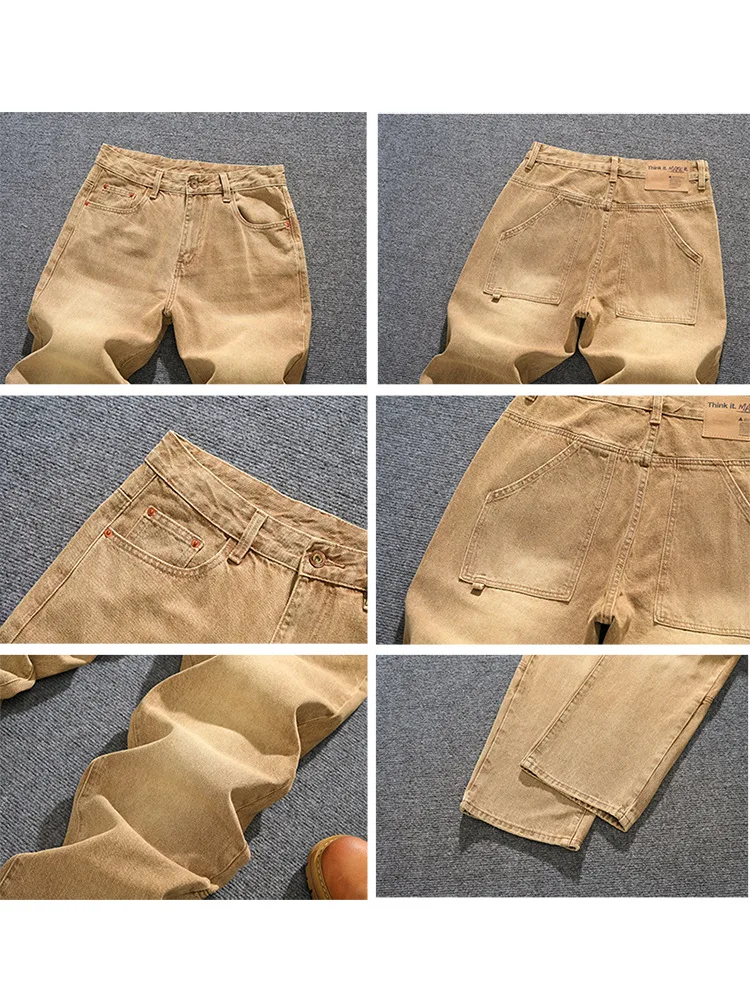 

Fashionable Korean high street heavyweight brand loose straight leg jeans for men, retro washed wide leg pants for youth