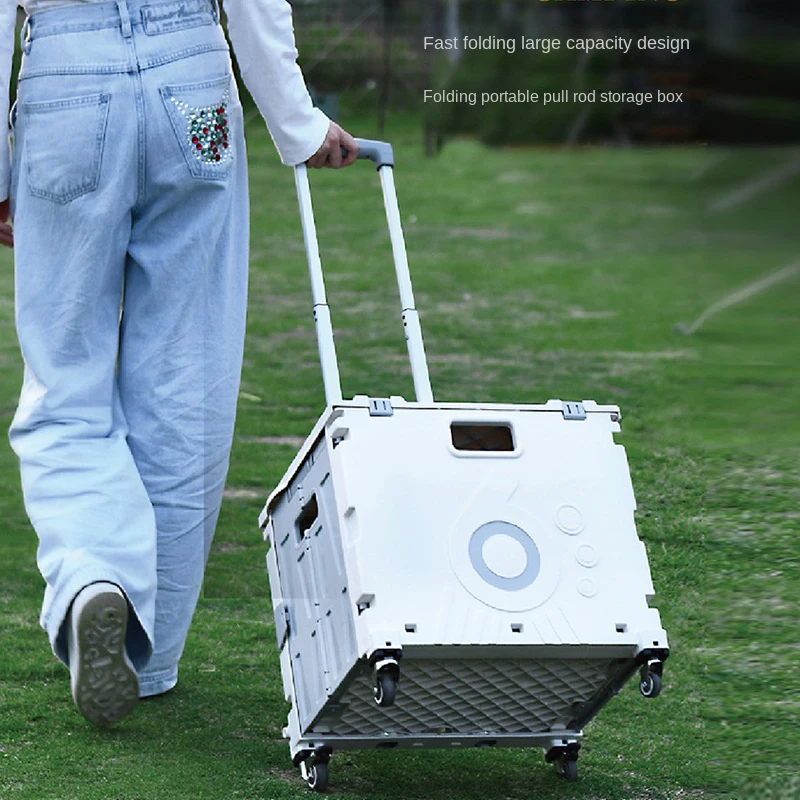 Outdoor Camping Folding Storage Trolley suitcase Shopping Box Camping Tools Spices Snacks Storage Organizer Vegetable Basket