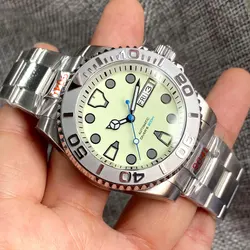 Tandorio 200M Waterproof 40mm Mechanical Dive Watch Men Green Lume Dial NH36 Movement Date Week Steel Bracelet 120Click Bezel