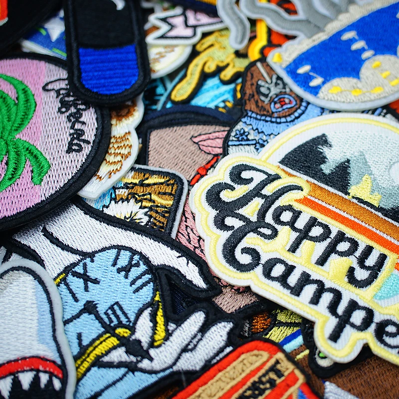 Coconut Tree Beach Shark Patches Embroidery For T-Shirt Iron On Appliques Clothes Jeans Stickers Badges Duck Skateboard