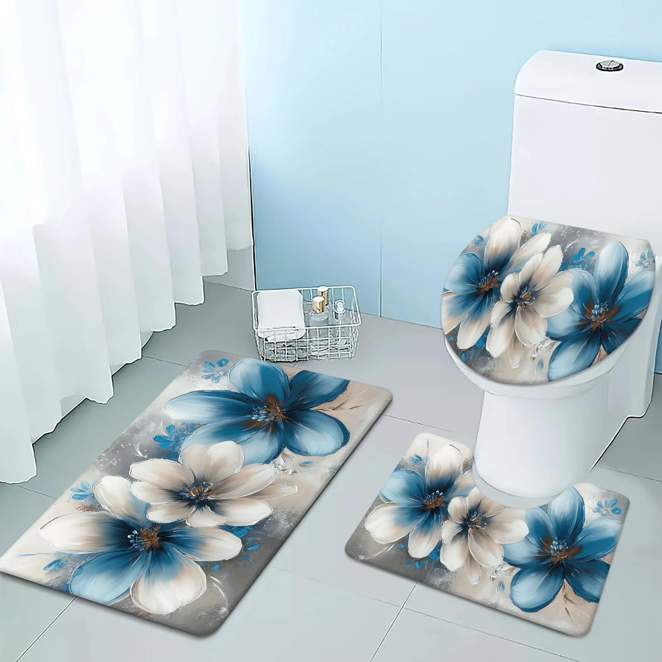 

Набор ковриков для ванной комнаты из трех предметов, фланелевые коврики для унитаза, подушечки для краев ванны, впитывающие нескользящие коврики для ванной комнаты с принтом