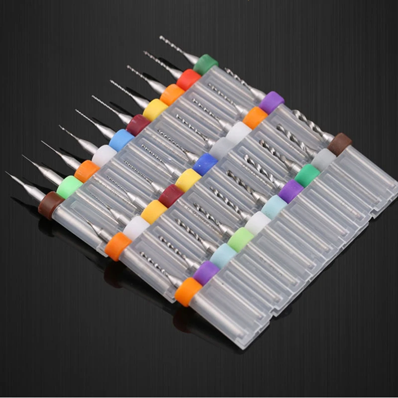 Brocas PCB de carburo de vástago 3.175 para placa de circuito de impresión, Mini juego de brocas de perforación CNC, Micro grabado Endmill 0,1-3,0mm, 10 Uds./lote