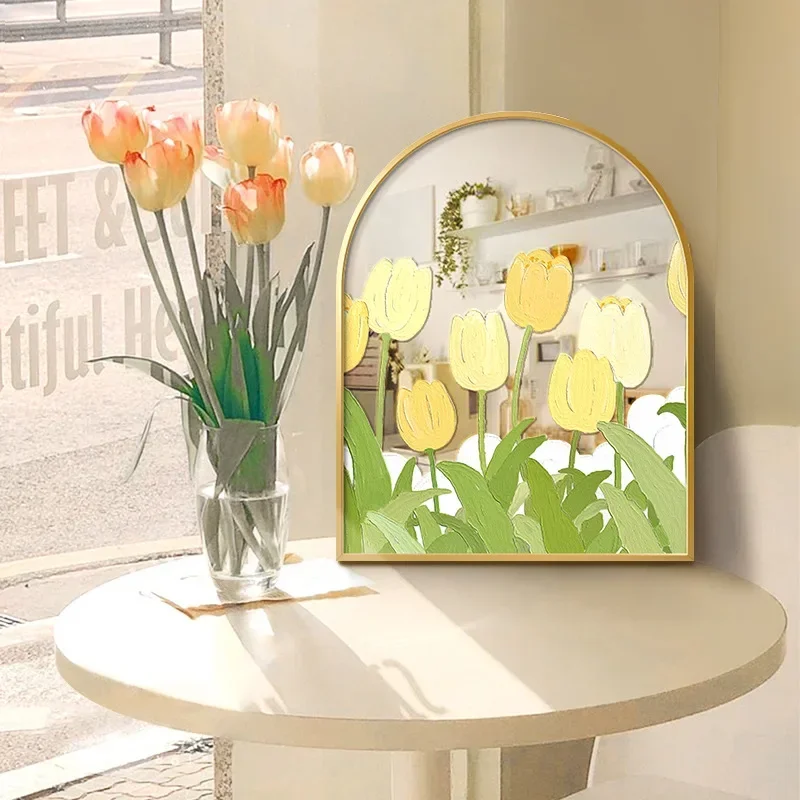Modern acrylic, mirror painting, tulip decorative painting, niche hanging on the bedroom desktop