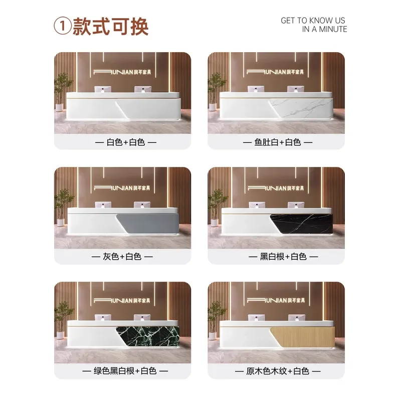 for Company Front Desk Reception Desk Hotel Property Service Desk Stainless Steel Paint Checkout Counter Rock Slab Marble Bar