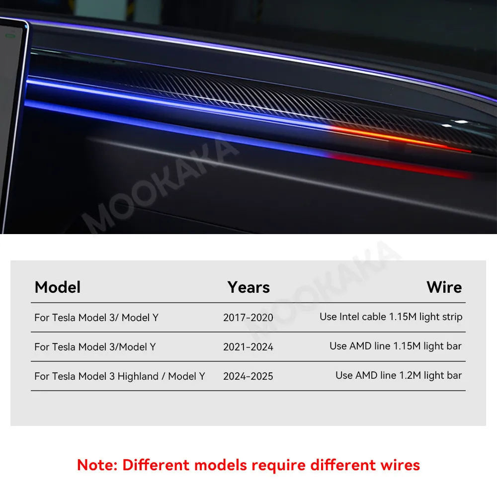 عرض الإضاءة المحيطة للسيارة لطراز تسلا 3 هايلاند/الطراز Y 2017-2025 قمرة القيادة ضوء الزخرفية تعديل ملحقات السيارة #5