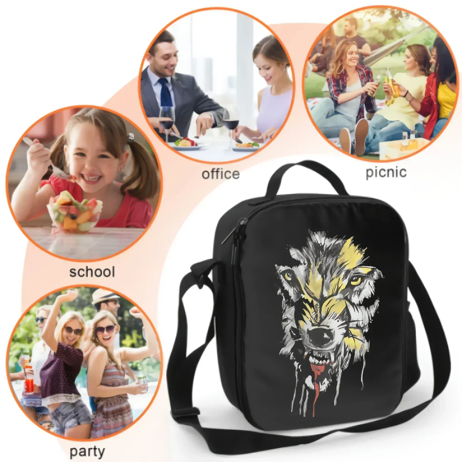 Bolsas de almuerzo térmicas aisladas con retrato de leopardo para niños y niñas, contenedor de almuerzo cruzado lavable, transportador de alimentos para viajes escolares