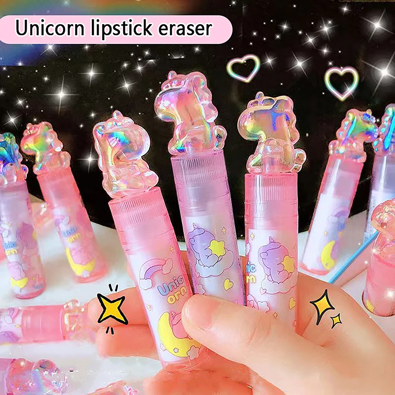 

Kawaii Creative Lipstick Design Unicorns Rubber Erasers Student Correction Tool Kids School Office Supplies Stationery Gifts