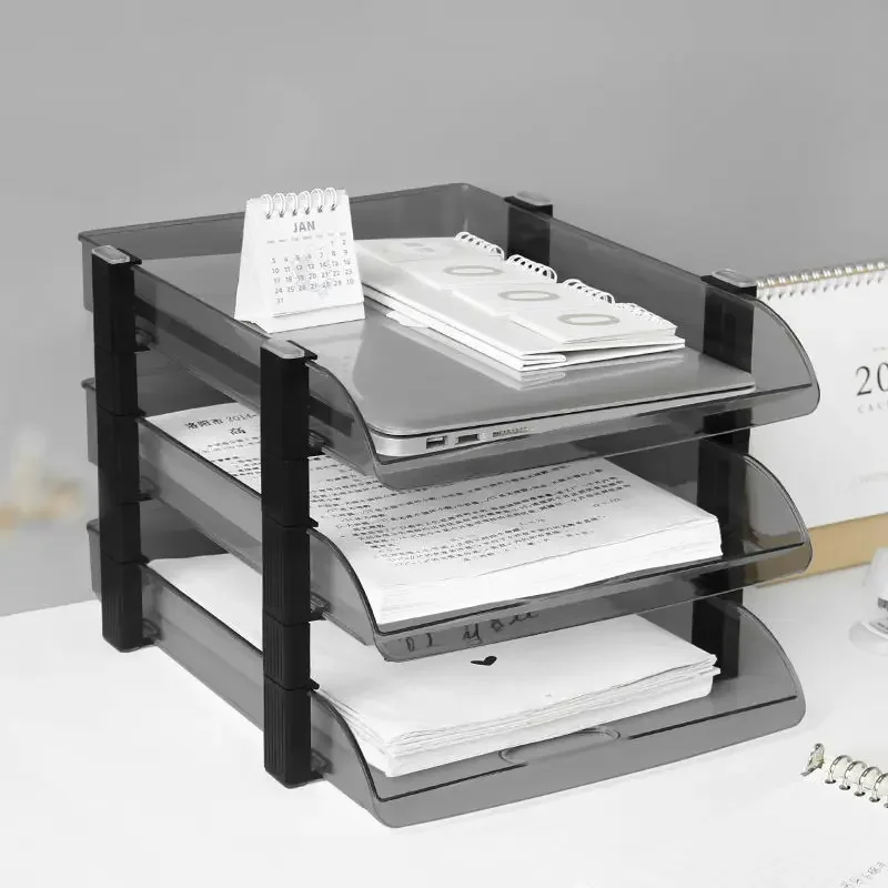 

A4 File Organizer Tray Desk Accessorie Magazine Holder File Office Organizer Plastic Storage Book Shelf 2/3-Layers