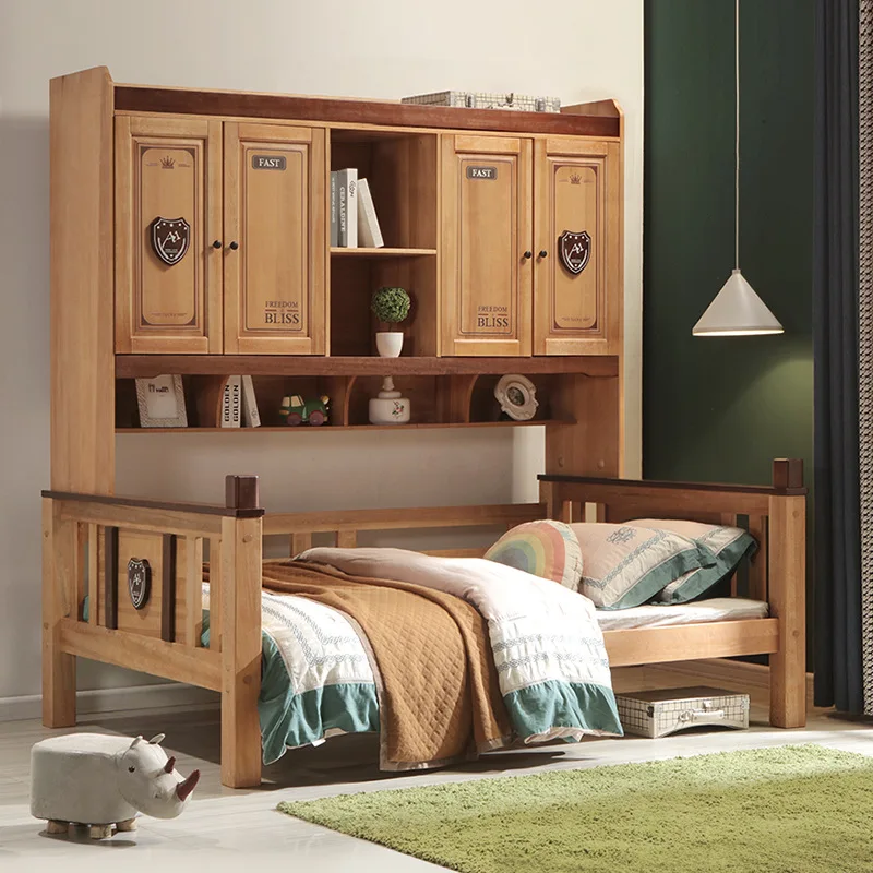 

Customizable wardrobe bed wood wax oil solid wood bookcase integrated bed