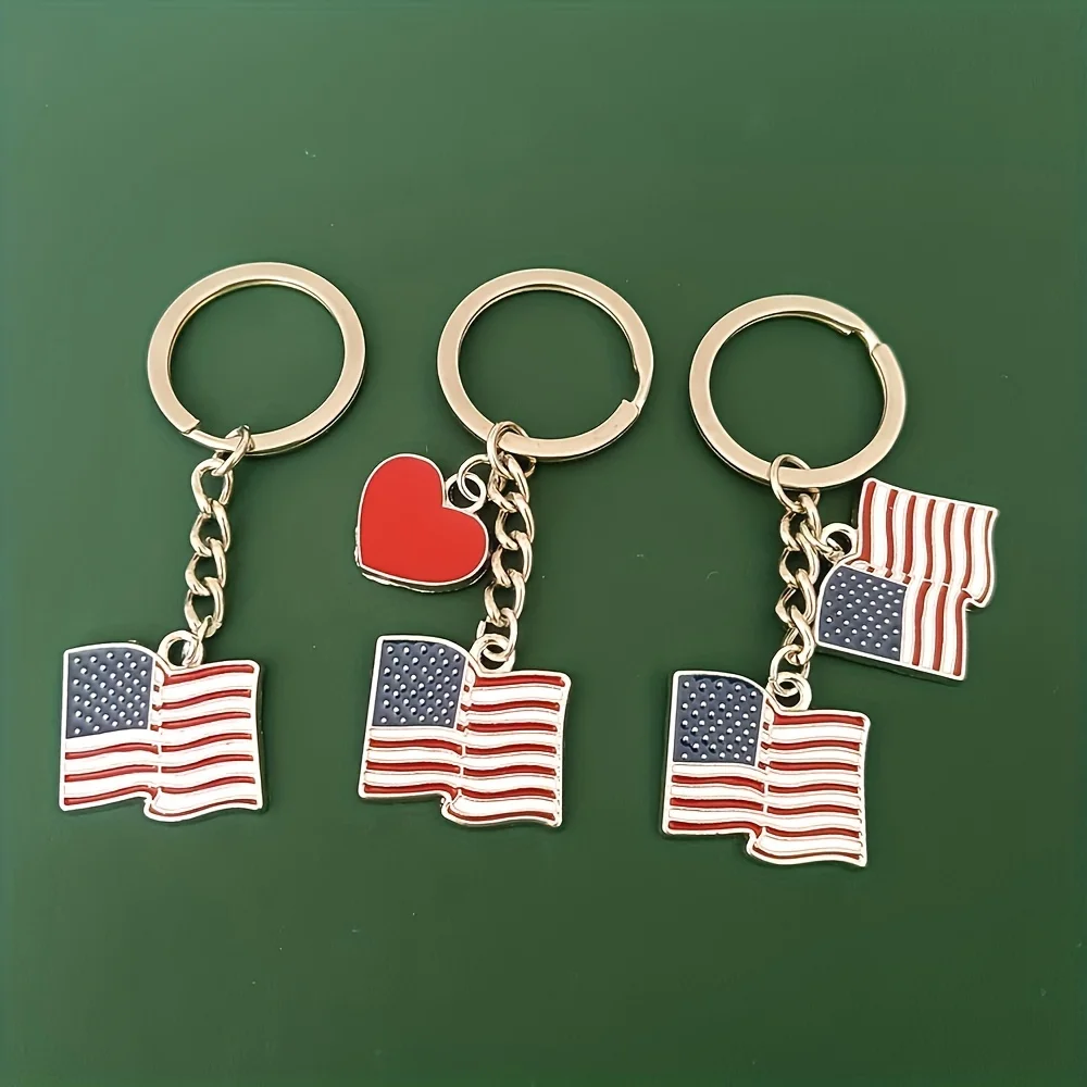 Independence Day Commemoration American Flag Love Keychain Enamel Oil Dropping Car Bag Keychain Love Pendant Metal party Gifts