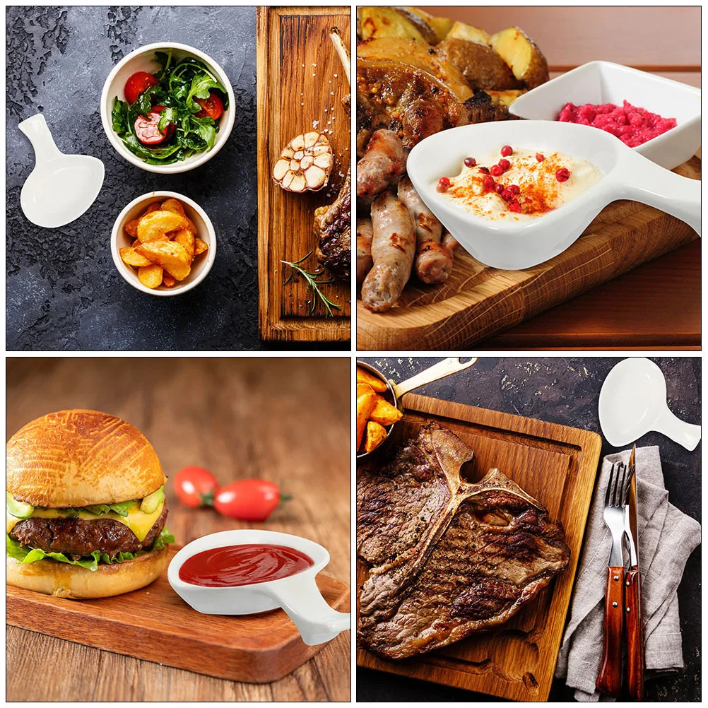 

6Pcs Small Dipping Sauce Plate Ceramic Seasoning Bowl with Handle for Condiment Relish Appetizer Dish Home Restaurant Kitchen