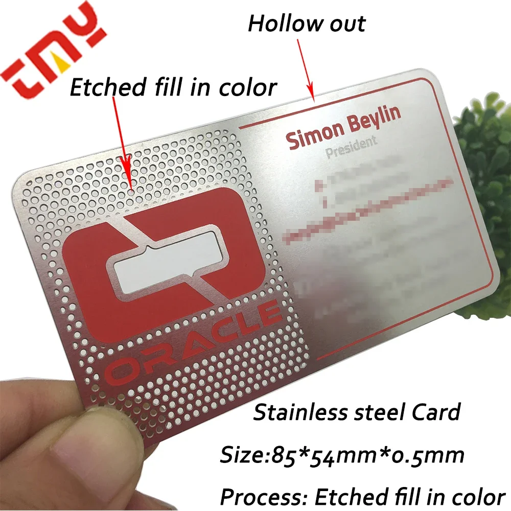 Tarjeta de visita de metal de acero inoxidable hueca con impresión personalizada de alta calidad