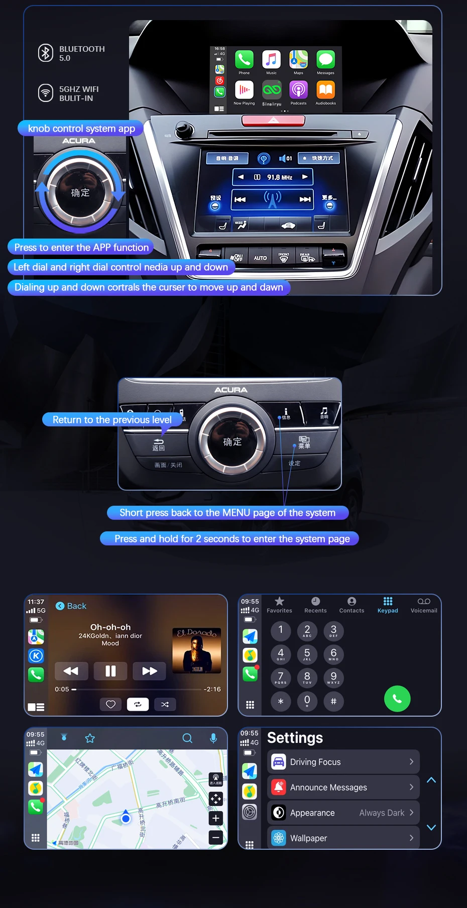 Auto AI Box Wireless Apple Carplay Android Auto für Acura YD3 MDX RDX TLX ILX RLX Honda Odyssey Originalbildschirm unterstützt Spiegelung – Detail 3