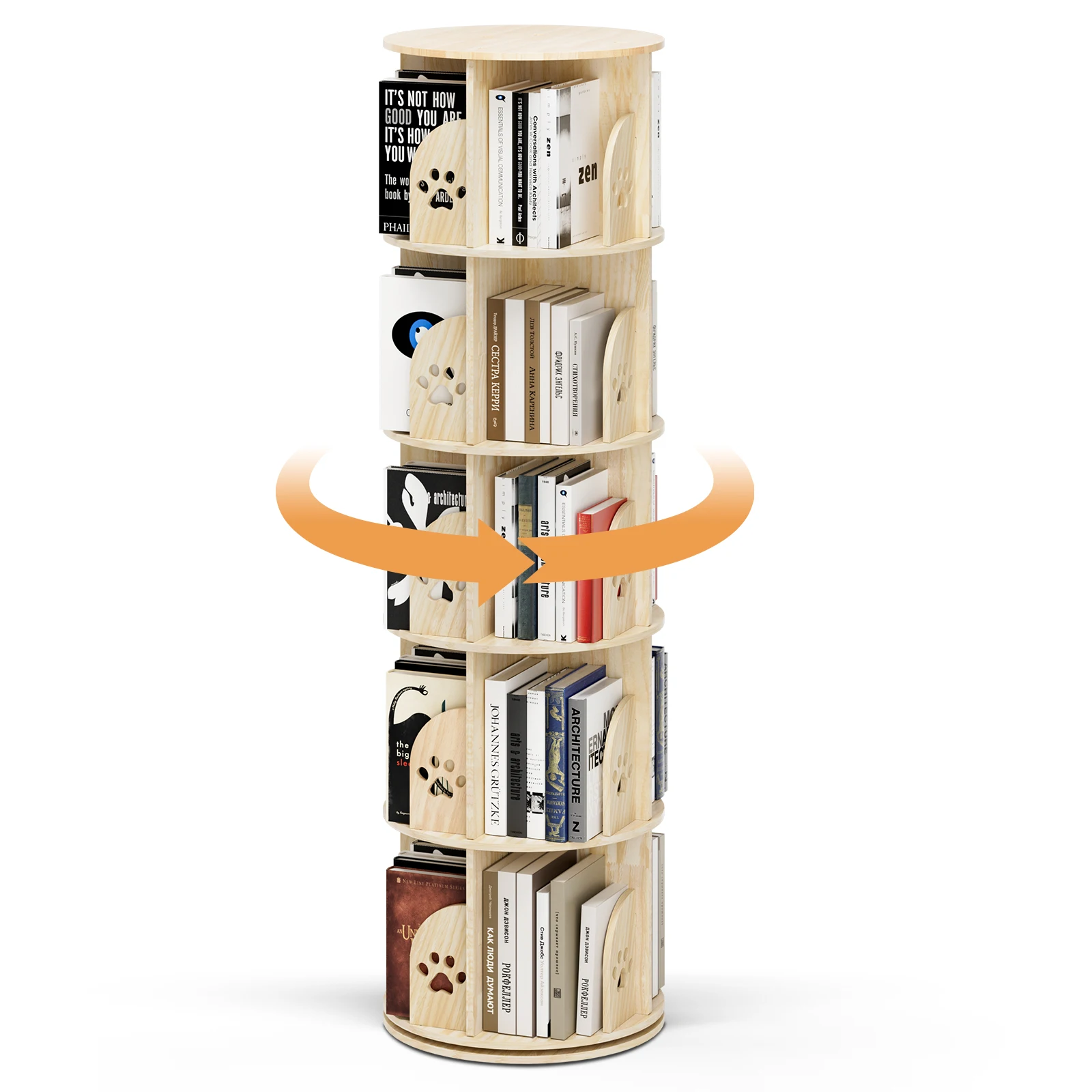 Libreria girevole per cameretta dei bambini Scaffale per libri a 5 livelli 20 scomparti per la decorazione dell'organizzatore dell'ufficio del soggiorno