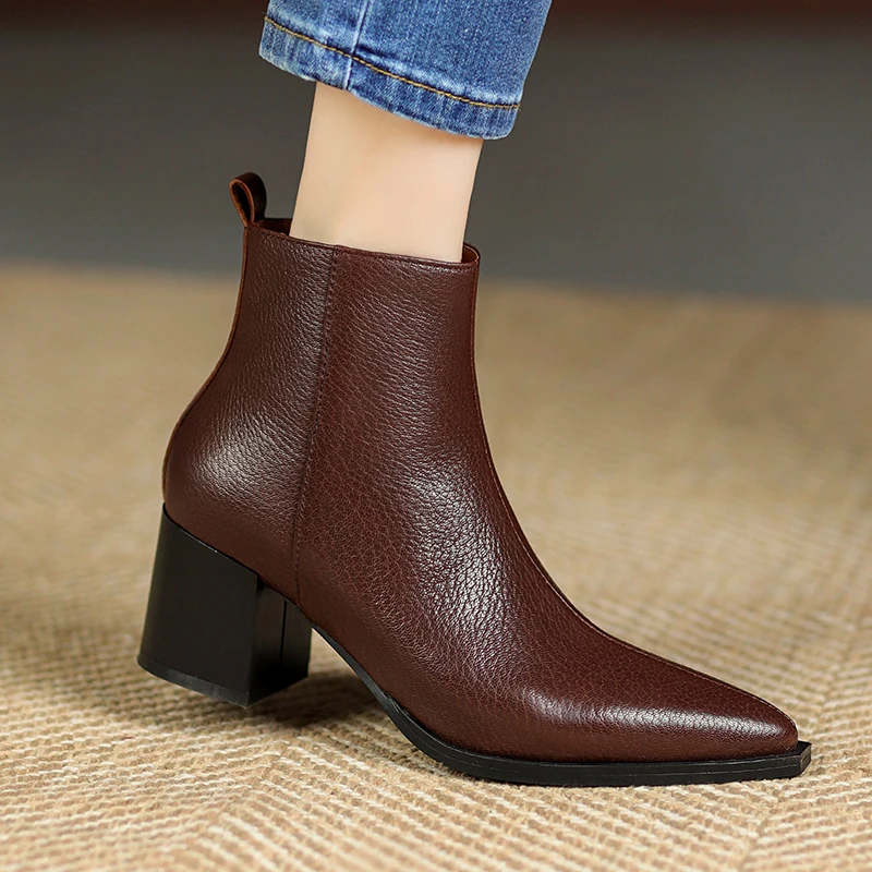 

Women Shoes Genuine Leather High Heels 2025 Autumn Winter Women's Ankle Boots Pointed Toe High Heel Zipper Dresses Office Boots